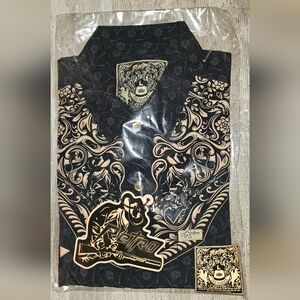 Retro Rifle "Old Silence" Large Pearl Snap Button Down Shirt